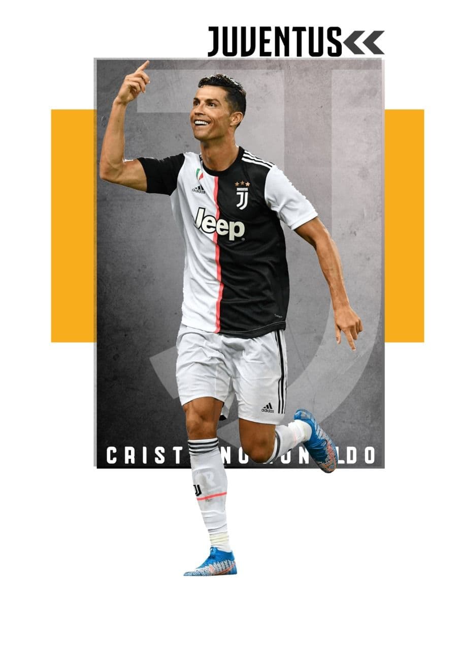 Cristiano Ronaldo Juventus fan art poster — composite work with player cut-out and grey textured background. Fan art, not commissioned.